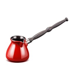 Keramikas kafijas turka katliņš turku kafijai cezva ibrik kafijas kanniņa "Inove" ar noņemamu koka rokturis, tilpums 220 ml, sarkanā krāsa 